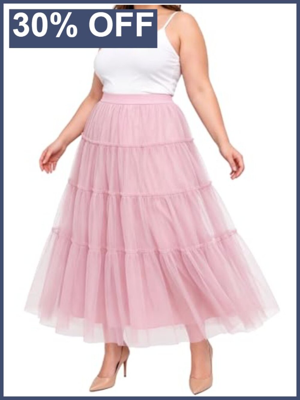 Plus Size Tulle Maxi Skirt Tiered Ruffle A-Line High Waist